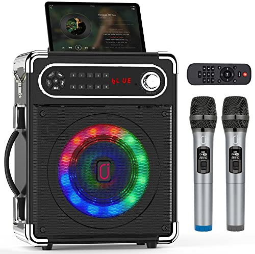 JAYUXIAN Karaoke con 2 Microfoni, Bluetooth 5.0 Cassa Karaoke con 2 Microfoni per Feste all'Aperto e al Chiuso, Portatile Karaoke Professionale Completo Supporta USB/AUX/TF/REC/TWS