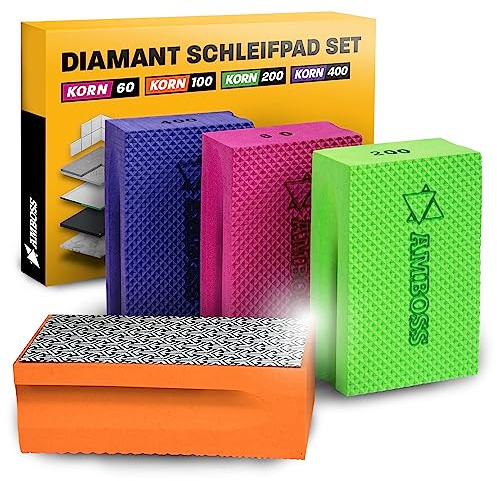 Amboss diamantslipblocksset, kornstorlek 60–400, kakel, glas, granit