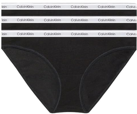 Calvin Klein Braguitas Tipo Bikini Pack de 3 Mujer Algodón elástico, Negro (Black/Black/Black), XL
