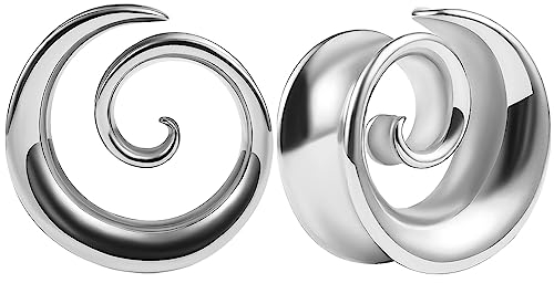 Vankula Ohr Flesh Tunnel Saddles Plug Spirale Edelstahl für Gestreckte Expander Ohrpiercing 12mm(1/2) Silber