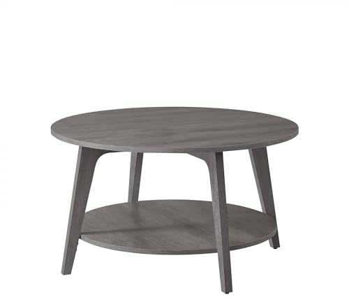 VASAGLE Couchtisch rund, Wohnzimmertisch 2 Ebenen, Kaffeetisch für Wohnzimmer, 80 cm d, 45 cm H, einfach zu montieren, nebelgrau LCT243G68