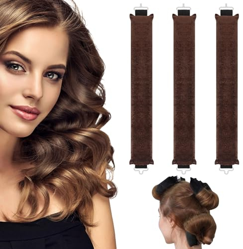 AIDUCHO Lockenwickler Über Nacht mit Haken, 3 Stück Heatless Curls Band, Overnight Blowout Locken Ohne Hitze, Gummi Hitzefreie Lockenwickler, Locken über Nacht für Alle Haartypen (Braun)