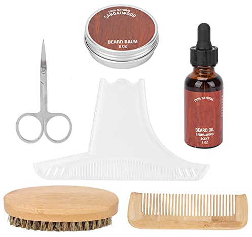 Kit Para El Cuidado De La Barba Para Hombres, Juego Completo De Cuidado De La Barba, Cepillo De Jabalí, Peine De Madera, Bálsamo De Sándalo Y Aceite Para Barba Y Bigote