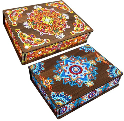 CXINLky Diamond Painting, scatola per diamond painting, scatola per gioielli fai da te con mandala, diamond painting, scatola regalo, 2 pezzi