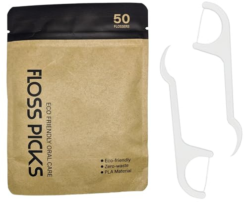 BOULTON Lot de 50 bâtonnets de fil dentaire respectueux de l'environnement pour les dents | Cure-dents jetables 2 en 1