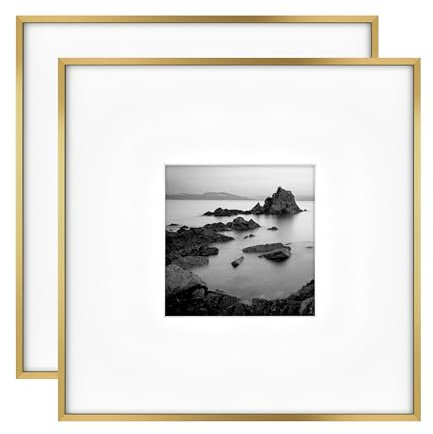 MCS Master & Co. Foundry Metal 18x18 Matted Picture Frame with 8x8 Photo Display, Brass Vertical & Horizontal Wall Hanging Frame for Photos & Artwork (2-Pack)