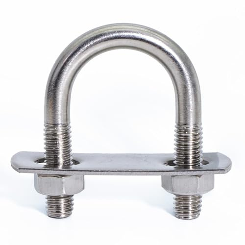 FamlTol M8 de Pernos en U 22mm de ancho interior Abrazadera en U de alta resistencia Soporte de perno en U redondo de acero con placa y tuerca hexagonal para fijación de tuberías | 2 juegos