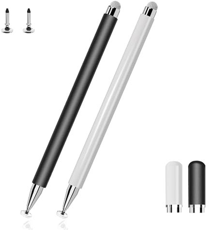 Tablet Stift, 2 in 1 Touchscreen Stift für alle Tablets/Handys, Universal Stylus Pen kompatibel mit iPhone i-Pad Pro Mini Redmi Samsung Huawei Surface Lenovo Chromebook (Weiß/Schwarz)