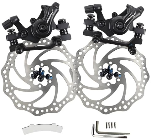Kit de frein à disque pour vélo, étrier de frein mécanique à disque, frein à disque avant et arrière universel, frein à disque mécanique d'extérieur en aluminium (Noir avant et arrière + 2 disques)