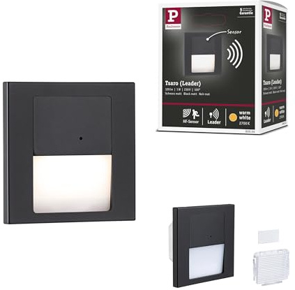 Paulmann 80004 Lámpara LED empotrable de pared Tsaro Cuadrado 80x36mm 1W 80lm 230V 2700K Negro