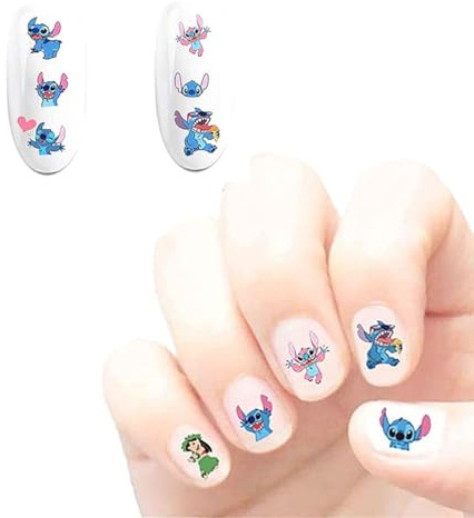 Lot de 2 feuilles d'autocollants pour ongles Stitch Kawaii mignons pour femmes et filles, cadeau (plus de 150 décalcomanies)
