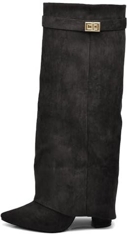IF FASHION Stivali Alti al Ginocchio Punta a Punta Tacco Alto Gambale A Ghetta Stile Western Comodi e Chic 6885 Nero N.38