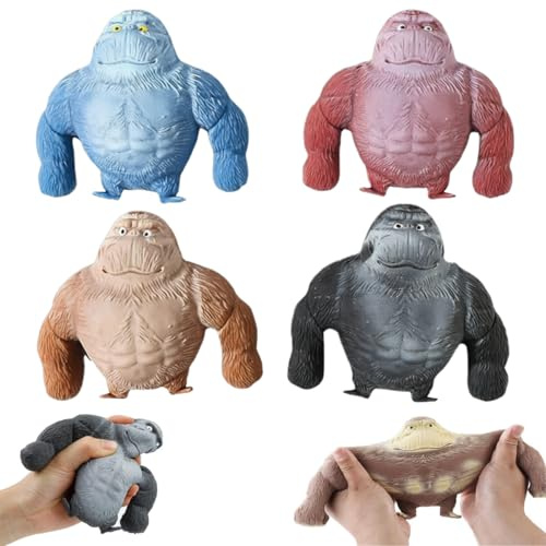 4PCS Gorilla Stressabbau Spielzeug, Mini Stress Spielzeug, Gorilla-Figur zum Stressabbau, Gorilla Stress Toy, Latex Monkey Gorillas Toys, Weiches Squeeze-Spielzeug Für Freizeit