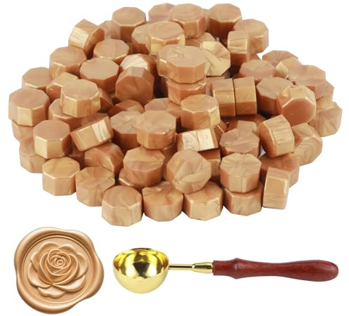 300 cuentas de cera para sellar sellos de cera, kit de sello de cera octágono con 1 cuchara para derretir cera para Sellos de Cera, Cartas, Sobres, Tarjetas, Manualidades, Envoltura de Regalos