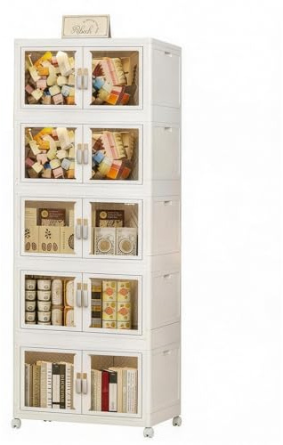 Ribech Contenedores de Almacenamiento apilables de plástico con Tapas y Ruedas, Cajas Plegables Plegables con Puertas Dobles, Organizador de Gran Capacidad para el hogar y la Oficina, Ideal para