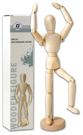IPEA Maniquí de Madera de Dibujo - Altura 30 cm - Articulado y Flexible - Figura de Madera con Base de Soporte para Dibujantes, Profesionales y Estudiantes - Manikin - Cuerpo Humano - Arte