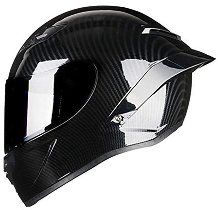 Woljay Casque de Moto Intégral Course Scooter pour Adultes (Brillant en Fibre de Carbone, M)