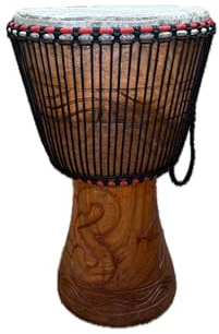 AMI 14-Inch Authentic Ghanaian Djembe Drum With Beautiful Hand Carvings - Comes With Half-Price Handmade Drum Bag
