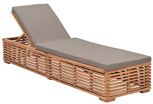 ZQQLVOO Tumbona de relax para jardín, tumbona de exterior, muebles de jardín, tumbona con cojín gris oscuro de madera maciza de teca, tumbona de jardín para terraza, terraza y piscina