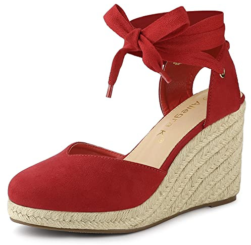 Allegra K Espadrilles à Bout fermé pour Femmes Sandales compensées à Nouer Rot 38