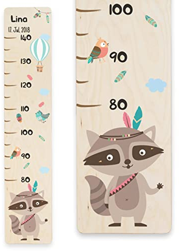 Holzura Messlatte Kind Holz, Messleiste personalisiert mit Name für Baby & Kleinkinderzimmer, Geschenk zur Geburt für Junge und Mädchen, Grössenmesser Kinder