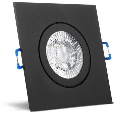 trendlights24 Mare IP44 Bad LED Einbaustrahler 230V Schwarz eckig 3 Stufen dimmbar ultra flach 35 mm 1er Set 5W Warmweiß Decken Spots für Feuchtraum