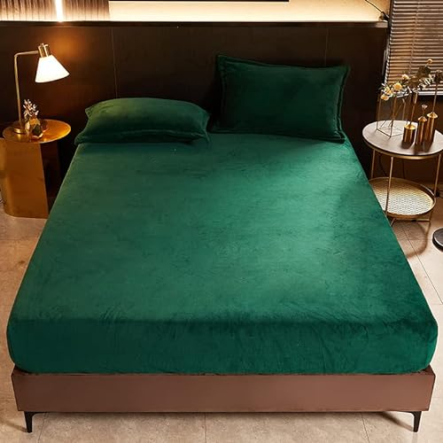 Lanqinglv Flanell Spannbettlaken Bettlaken 180x200 cm bis 25-35 cm Steghöhe Boxspringbett Topper Flauschige Warme Samt Boxspringbett Spannbetttuch Leintuch Cashmere Touch,Dunkelgrün
