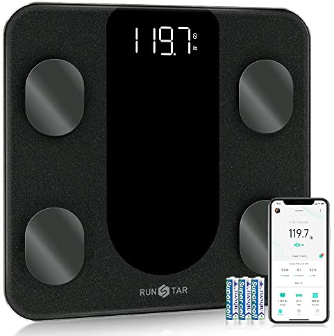 RunSTAR Smart Scale for Body Weight, Digital Bathroom Scale BMI Weighing Body Fat Scale, Body Composition Monitor Health Analyzer with Smartphone App, 400 lbs - Black