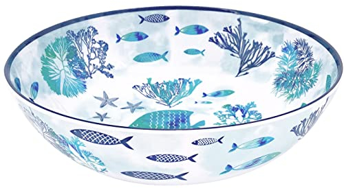 Les Jardins de la Comtesse - Große Salatschüssel aus Melamin – Karibik – 4 l / Ø 31 cm – Blau Meer und Fische – Geschirrservice Quasi-unzerbrechlich MelARTmine