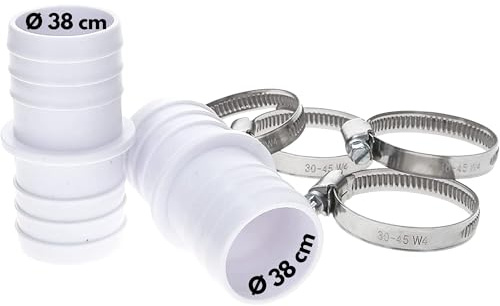 Amapool slanghylsor set I 2 x 38/38 mm slangkontakt för poolslang I 4 x W4 klämmor i rostfritt stål V2A ø 30–45 mm I pooltillbehör 6 delar