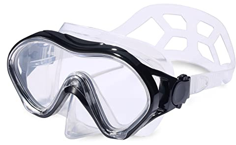 Diving Mask, Snorkel Mask for Adults, Scuba Diving Half Mask, Swimming Goggles with Anti-Fog Impact-Resistant Lens, Waterproof Silicone Nose Cover, & Mesh Bag