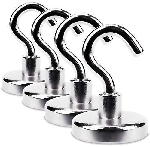 Sensei 4 piezas Imán de neodimio con gancho Ø32 x H45 mm, ganchos magnéticos muy potentes con 24 kg de fuerza de atracción