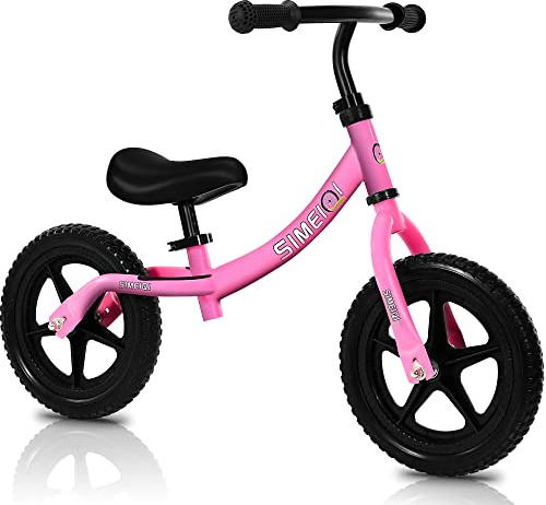 SIMEIQI 12 Inch Balance Bike for 2 3 4 5 Years Old Boys Girls Walking Training Bicycle No Pedal Adjustable Seat and Handlebar (Pink)