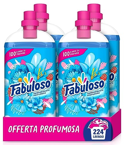 Fabuloso Ammorbidente Concentrato Profumato Fresco Mattino 4x1,25L | Bucato Morbido e Profumato per Settimane* | Fragranza Attivata dal Movimento | Rende i Capi Più Facili da Stirare** | 224 Lavaggi