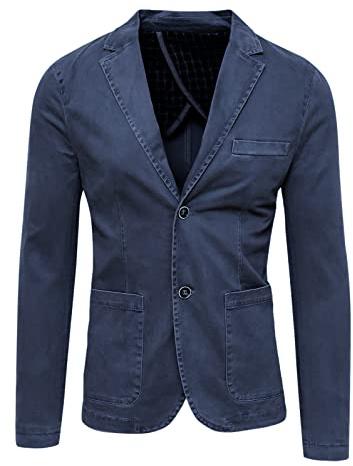 Evoga Blazer Giacca Uomo Grigio Slim Fit Elegante Formale Casual in Cotone (XXL, Blu Scuro)