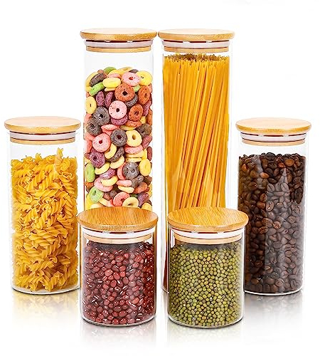 Lannvan Vorratsgläser Mit Deckel - 6er Set Luftdicht Glasbehälter mit Deckel - Vorratsdosen Mit Holzdeckel zur Spaghetti,Mehl Aufbewahrung
