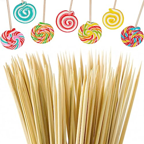 LABUYI 50 Stück Cake Pop Stiele,Cakepop Stiel,Lolli Stiele,Bambus Spieße,Schadchlikspiesse,Holzspieße,Spieße Fingerfood,15cm×3.5mm