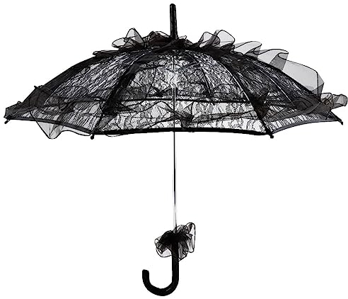 SEAFRONT Schwarzer Spitze Regenschirm Vintage Spitzen Sonnenschirm Hochzeit Brautschirm Halloween Party Dekoration