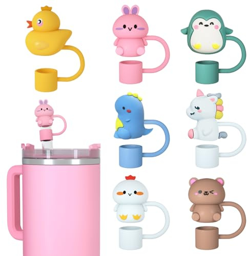 Tapa de popote de animales para taza Stanley, cubierta de popote para vaso Stanley de 30 y 40 onzas con asa, tapas reutilizables de 0.4 pulgadas, tapas a prueba de polvo para botella de agua, 7