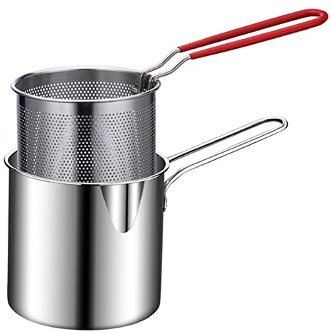 Tagtight Friteuse à Frites et Panier, Tempura Friteuse en Acier Inoxydable, friteuse à frites Tempura avec passoire, petite batterie de cuisine, Panier à friture pour frites, poulet, poisson frit
