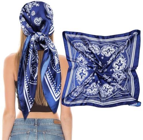 Giantree Damen Seidentücher, 90x90cm Weich Quadratisch Seidenschal Bandana Tuch Seiden Women's scarves Hals Kopftuch Decoration Headwear Geschenk für Frauen(Marineblau)