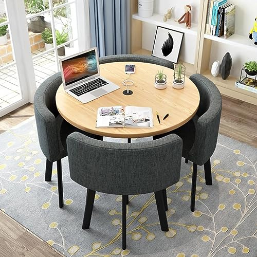 Round Dining Table Set With 4 Chair, Small Office Conference Room Tables and Chairs,Modern Leisur Dining Room Furniture for kitchen Lounge Living Room(80cm(31.5), Dark gray)