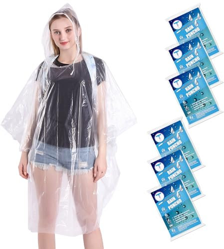 TUNCHMO 6 Stück Durchsichtig Regenponchos für Damen Herren - Wasserdichter Regenschutz, 50% Extra dicke Regencape mit Kapuze，Leichtgewichtiger Transparenter