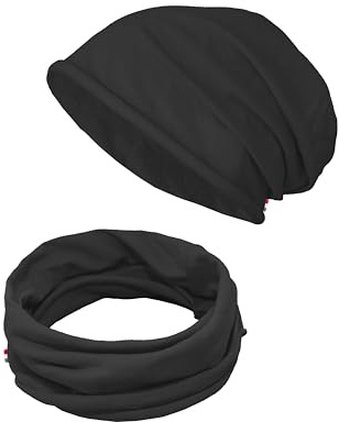 TMK Set di Cappello e Scaldacollo per Bambini e Ragazzi Adolescenti Sciarpa e Berretto 100% Cotone da 4 anni fino a 18 anni cod.1215 (Nero, 1 Set Per Adolescenti)