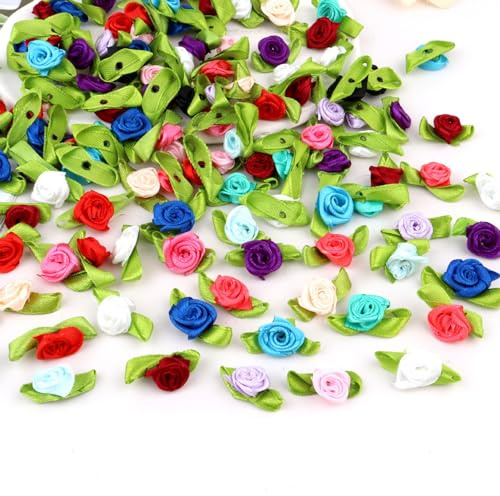 200 stycken mini konstgjorda blommor rosenhuvuden 3 cm, satinkjolar för pyssel, blomapplikationer, små roshuvuden för alla hjärtans dag, mors dag, bröllop, fest, hem, presentförpackning, blandade