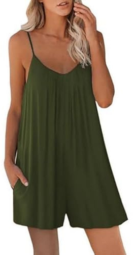 Haibang Mono Mujer Verano Corto Sin Mangas Elegante Peto Mujer Verano Espaguetis Sueltos Jumpsuit Casual Monos de Mujer Cortos Una Pieza Mono Pantalon con Bolsillos Informal Playa Playsuit
