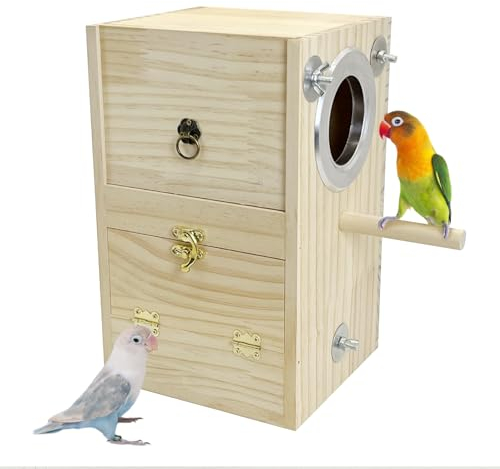 kathson Bird Nesting Box Wooden Parakeet Nesting Box Parrots Breeding Mating House Wood Bird Aviary Budgie Cage Accessories for Cockatiel Finch Lovebirds Conure