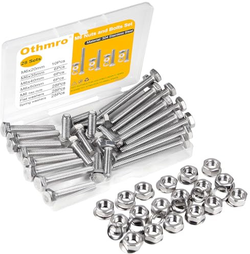 M6-1.0 Nuts and Bolts Set, 6mm Hex Bolts Sets with Washers Stainless Steel Machine Screws Assorted, Fully Threaded 20mm 35mm 40mm 50mm Bolts with Plastic Case Replacement Bolts for Furniture
