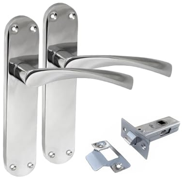 Epsom Door Handle Polished Chrome Twist Lever Set – Long Backplate Design for Interior Use – Includes Tubular Mechanism – 1 Pair