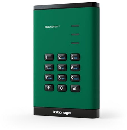 iStorage diskAshur3 HDD 1TB Green - Disco duro portátil seguro - Protección con contraseña - Resistente al polvo y al agua - Cifrado de hardware